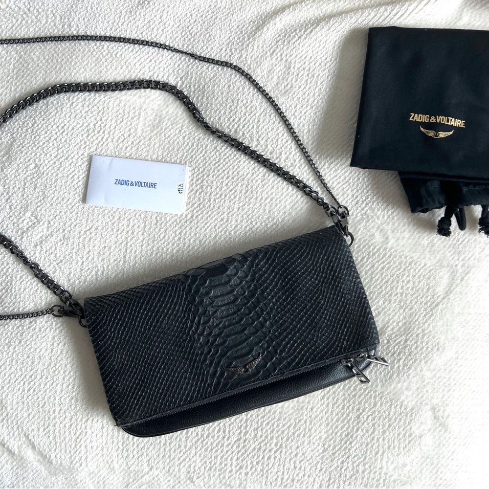 Zadig & Voltaire Rock Savage Black Snake-Embossed Crossbody